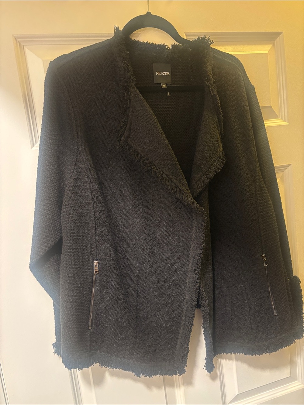 NIC+ZOE Black Fringe-Trim Open Cardigan/Blazer